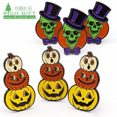 Promotional Cheap Logo Tiny Metal Custom Halloween Stacked Pumpkins Skulls Soft Enamel Badge Lapel Pins For Halloween Festival